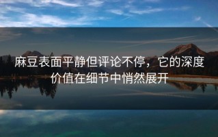 麻豆表面平静但评论不停，它的深度价值在细节中悄然展开