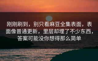 刚刚刷到，别只看麻豆全集表面，表面像普通更新，里层却埋了不少东西，答案可能没你想得那么简单