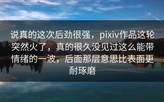 说真的这次后劲很强，pixiv作品这轮突然火了，真的很久没见过这么能带情绪的一波，后面那层意思比表面更耐琢磨