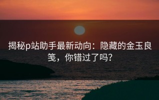揭秘p站助手最新动向：隐藏的金玉良笺，你错过了吗？