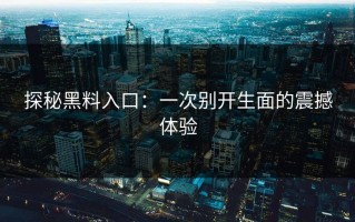 探秘黑料入口：一次别开生面的震撼体验