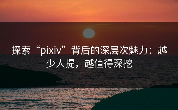 探索“pixiv”背后的深层次魅力：越少人提，越值得深挖-第1张图片-p站助手导航站 | p站搬运工视频库